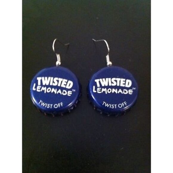 Twisted Lemonade Beer Bottle Cap Earrings Fishhook Pierced Handcrafted Upcycled - Picture 2 of 2